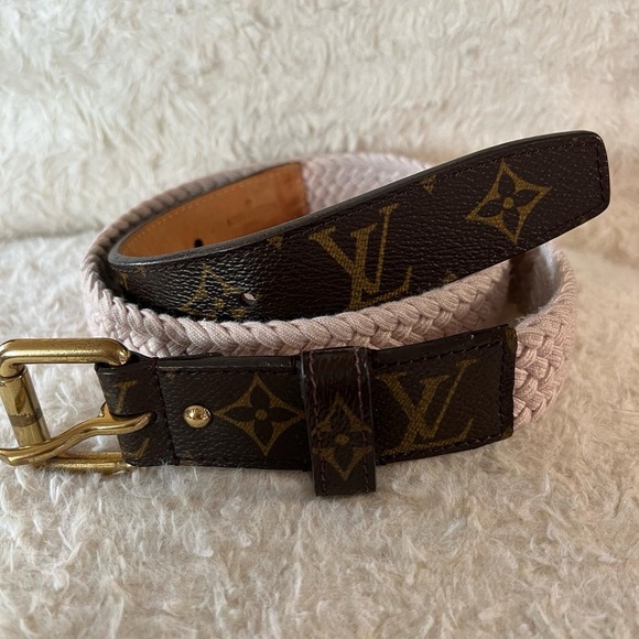 🛑 SOLD 🛑 LV Gold Square Pin Buckle Monogram Braided Belt Pink, Size 80/32 - Picture 5 of 5